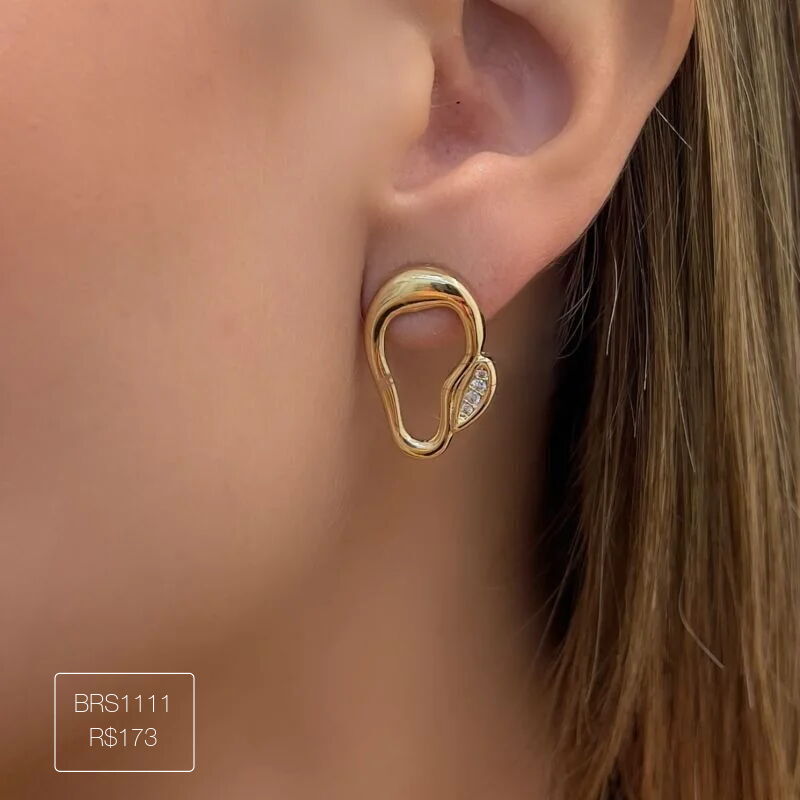 Brinco Orvalho Organico Com 4 Zircs Mon Amour Dourado